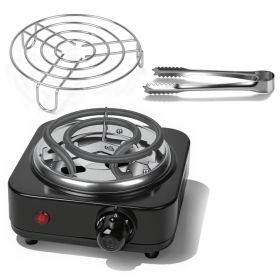 1Pc Electric Charcoal Burner 500W Hookah Charcoal Burner Compact Coal Burner For Hooka Cubes Shisha With Grill And Tongs 5 Temperature Gears Ther (Option: Black)